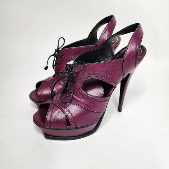 Yves Saint Laurent Rive Gauche Vintage Tribute Leather Platform Sandal Purple 40 - Picture 1 of 9